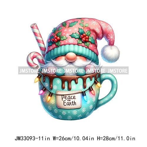 Cute Christmas Hot Cocoa Season Gnomes Sweet Winter Santa Quotes Iron On DTF Transfers Stickers Ready To Press T-shirts Bags