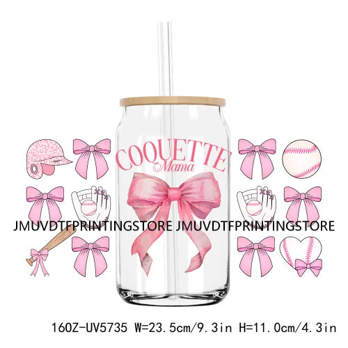 Coquette Softball Blue Bow UV DTF Sticker For 16OZ Libbey Glass Cup Can Wrap Transfer Stickers Custom Labels DIY Logo Sport Era