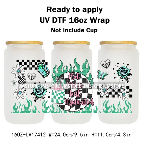 Retro Drink Quotes Butterfly Flower Heart 16OZ UV DTF Cup Wraps Ready To Apply Waterproof Transfer Stickers For Libbey Glass Can