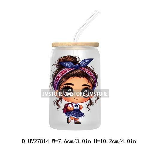 Chibi Cute Latina Baby Girl Back to School UV DTF Transfer Stickers Decals For Libbey Cold Cups Mugs Tumbler Label Hispanic Girl