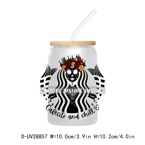 Mexican Ghost Espooky Vibes UV DTF Transfer Stickers Decals For Libbey Cold Cups Mugs Tumbler Conchas And Cucuys Halloween Boo