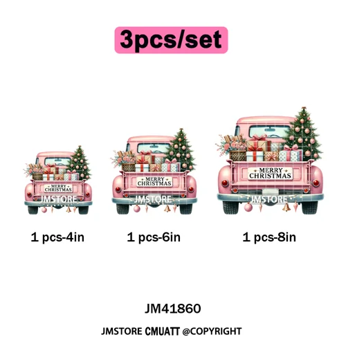 Christmas Pickup Truck Car Winter Tree Snowy Holiday Decoration Iron on DTF Heat Transfers Stickers Ready to Press for Clothing