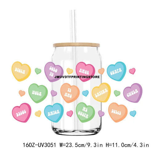 De La Rosa Concha Valentine's Day Cafecito Y Chisme UV DTF Sticker For 16OZ Libbey Glass Cup Can Wrap Custom Transfer Sticker