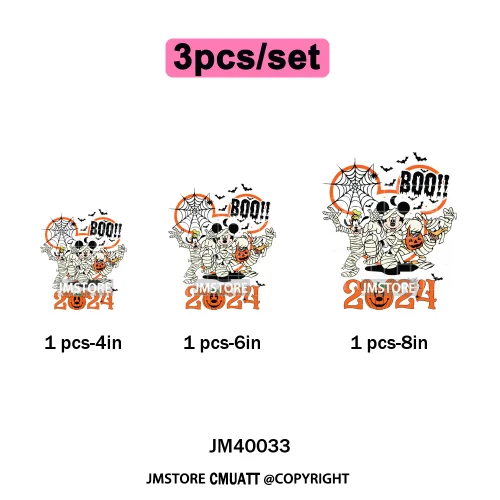 Happy Halloween Nightmare Cartoon Character Pumpkin Skeleton Iron on DTF Washable Transfers Stickers Ready to Press for T-shirts