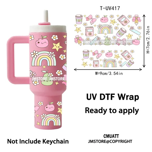 Coquette Bow Floral Seamless Book Lover Ribbon UV DTF Wraps Ready To Use Transfer Stickers Waterproof For Mini Tumbler Keychain