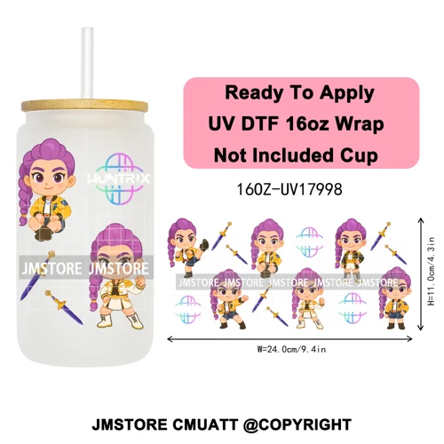 Tiger Demon Hunters Kpop Soda Boys Girl Dinner 16OZ UV DTF Cup Wraps Ready To Apply Transfer Stickers For Libbey Glass Can Mugs