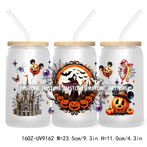 New Trendy Cartoon Princess Halloween 16OZ UV Cup Wrap DTF Transfer Stickers For Libbey Glass Can Cups Tumbler Waterproof Labels