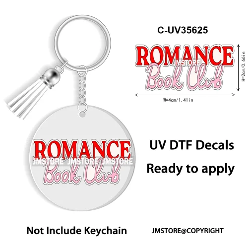 Spicy Books Positive Quotes Romance Book Club WaterProof Logo Ready To Apply UV DTF Stickers For Round Circle Keychain Keyring