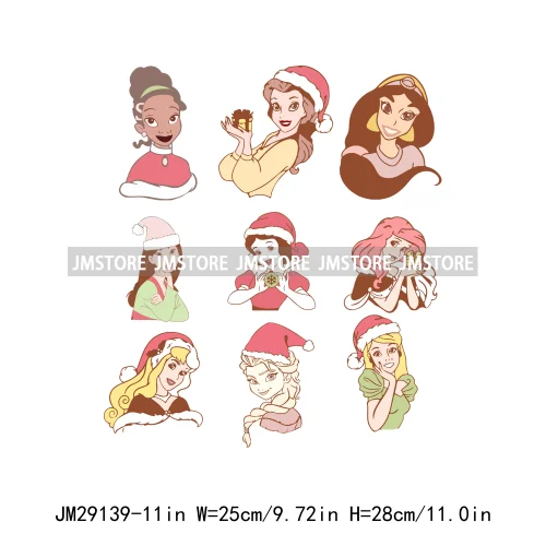 Cartoon Princess Jolly Tis The Season Christmas Party Best Day Ever Iron On DTF Transfers Stickers Ready To Press For T-shirts