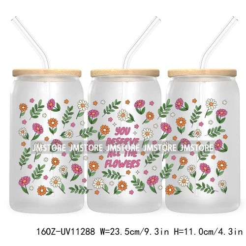 Book Lover Bookish Positive Quotes 16OZ UV DTF Cup Wrap Ready To Apply For Libbey Glass Can Cup Tumbler Butterfly Flowers Coffee