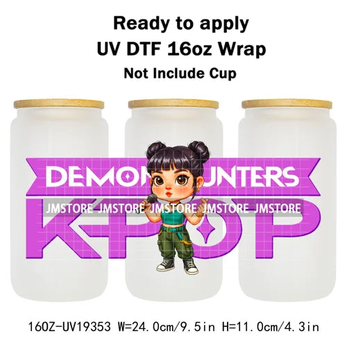 Demon Hunters Kpop Cup Noodle UV DTF Cup Wrap Ready To Apply Transfer Stickers Durable 16OZ Tumbler Wraps For Libbey Glass Can