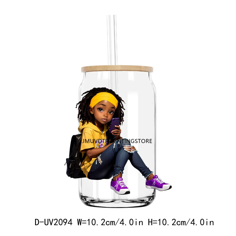 Back To School Black Girl Boy UV DTF Transfers Stickers Decals For Libbey Cold Cups Mugs Tumbler Waterproof DIY Craft