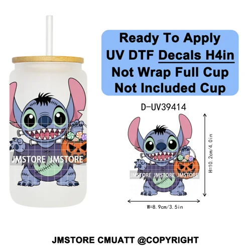 Witch Cartoon Horror Halloween Mummy UV DTF Transfer Stickers Decals Ready To Apply Waterproof For 16OZ Libbey Glass Can Tumbler