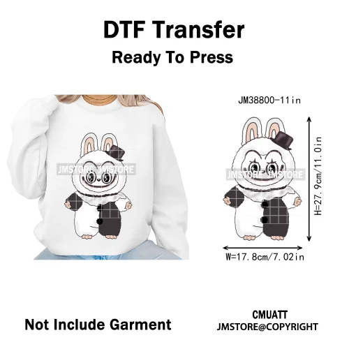 Retro Laboo Halloween Horror Character Washable Printing Iron on DTF Heat Transfers Stickers Ready to Press for Clothes Bags