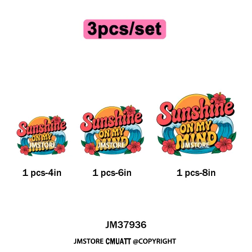 Funny Summer Quotes Sunset Palm Trees Beach Vacation Vibes Washable Iron on DTF Transfer Sticker Ready to Press for Textile Bags