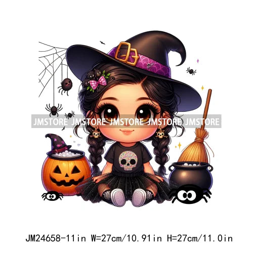 Custom Halloween Spooky Witch Latina Baby Girls Iron On Decals Hispanic Princess DTF Heat Press Transfers Stickers For Hoodies