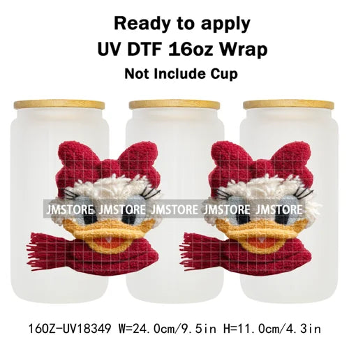 Faux Yarn Christmas Characters UV DTF Cup Wrap Ready To Apply Transfer Stickers Durable 16OZ Tumbler Wraps For Libbey Glass Can