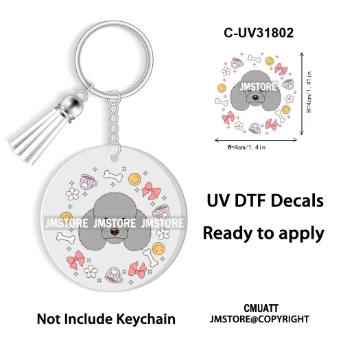 Dog Pet Mom Flower Bow Frame High Quality WaterProof Ready To Apply UV DTF Stickers For Round Circle Acrylic Keychain Keyring
