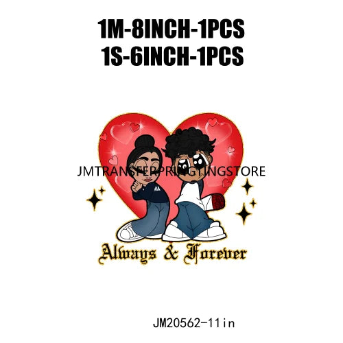 Custom Chicano Cartoon Lover Cholo Sweet Couple Forever Mine Valentines Day DTF Transfers Stickers Ready To Press For Clothes