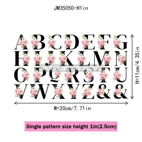 Flower Alphabet Name Monogram Floral Single Letter Illustration Sets Iron On DTF Transfers Stickers Ready To Press For Hoodies