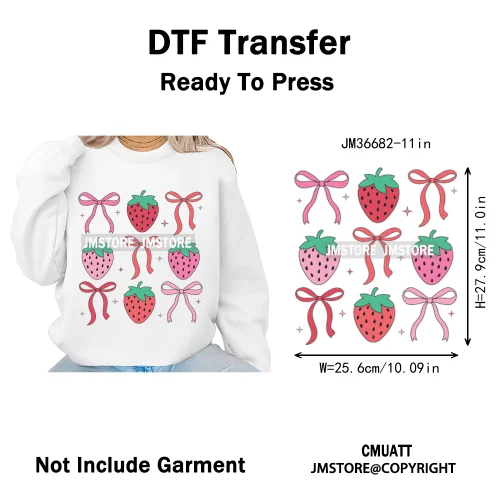 Boho Coquette Floral Strawberry Festival Vibes Summer Fruit Iron on DTF Thermal Transfer Sticker Ready to Press for Clothes Bags