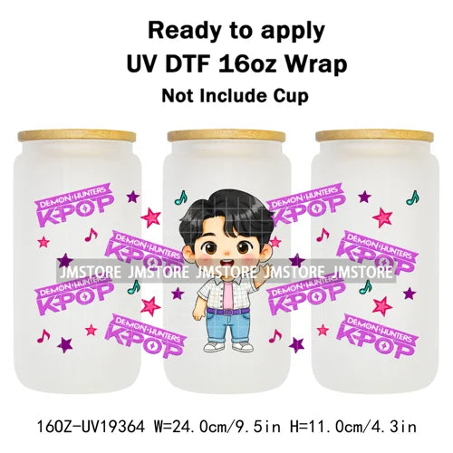 Demon Hunters Kpop Cup Noodle UV DTF Cup Wrap Ready To Apply Transfer Stickers Durable 16OZ Tumbler Wraps For Libbey Glass Can