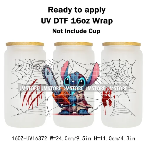 Horror Halloween Cartoon Killers 16OZ UV DTF Cup Wraps Ready To Apply Waterproof Transfer Stickers For Libbey Glass Can Tumbler