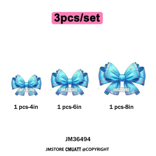 Colorful Princess Vibes Coquette Girly Kids Pastel Bows Printed Decals Iron on DTF Transfer Stickers Ready to Press for Clothes
