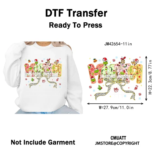 Cute Cartoon Character Coffee Cup Coquette Candy Merry Christmas Iron on DTF Heat Transfers Stickers Ready to Press for Hoodies