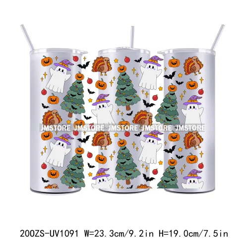 Seamless Christmas Santa Stocking UV DTF Tumbler Wraps Durable Ready To Apply Transfer Sticker For 20OZ Straight Skinny Tumblers