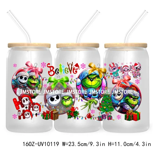 Funny Christmas Green Baby Character UV DTF Sticker For 16OZ Libbey Glass Cup Can Wrap Transfer Stickers Custom Labels DIY Logo