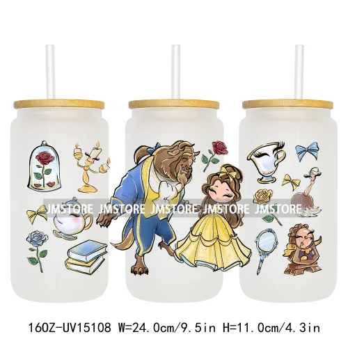 Beauty Princess And Beast UV DTF Stickers Ready to Transfer Cup Wrap Custom Labels DIY Craft For Libbey Can Glass Tumblers Mugs