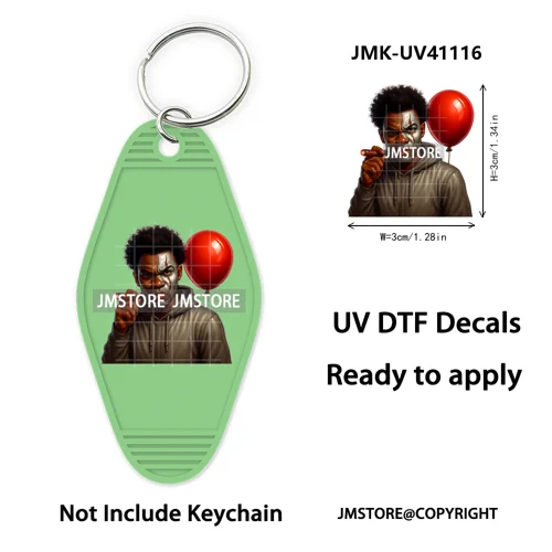 Black Dad Halloween Horror Villain UV DTF Motel Keychain Decal Ready To Ship Durable Transfer Stickers Prints For Hotel Keychain