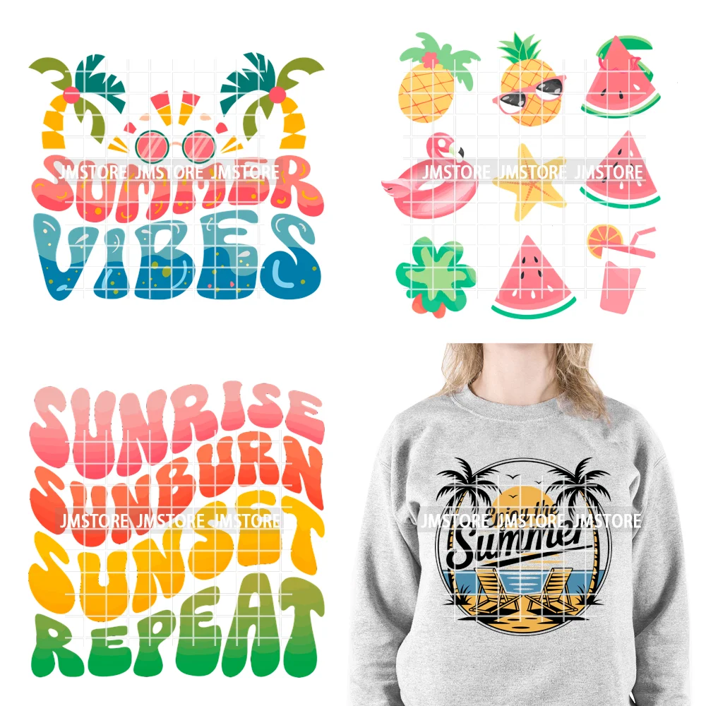 Hello Summer Beach Vibes Stay Cool Live In Sunshine Hot Mom Cowgirl Iron on DTF Transfers Stickers Ready to Press for T-shirts