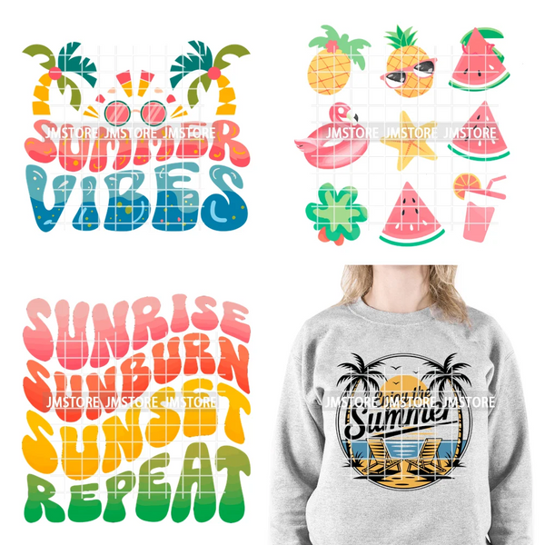 Hello Summer Beach Vibes Stay Cool Live In Sunshine Hot Mom Cowgirl Iron on DTF Transfers Stickers Ready to Press for T-shirts