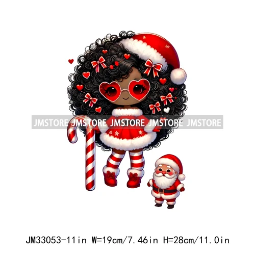 Cute Santa Hat Baby Afro Girls Coquette Bow Christmas Festive Holiday Iron On DTF Transfer Stickers Ready To Press For Clothing