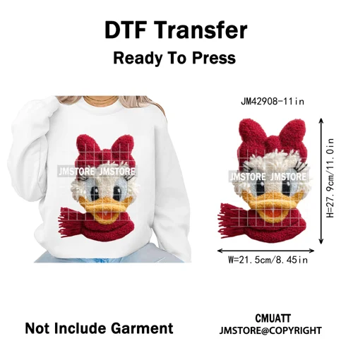 Scarf Christmas Cartoon Movie Mouse Friends Faux Yarn Embroidery Iron on DTF Transfers Stickers Ready to Press for Sweatshirts