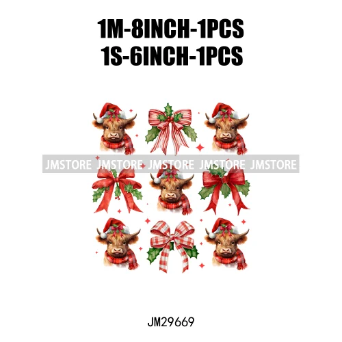 Christmas Santa Red Coquette Highland Cow Xmas Holly Jolly Vibes Iron On DTF Transfers Stickers Ready To Press For T-shirts