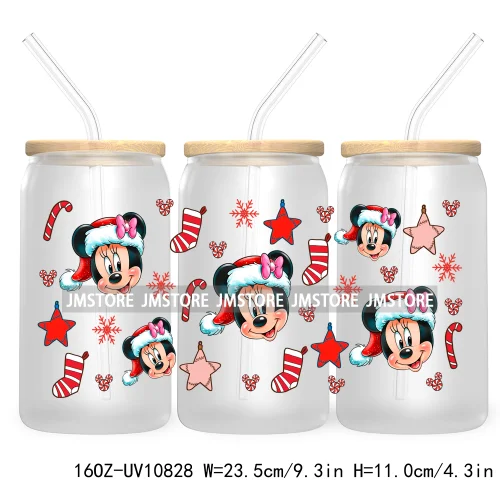 Cartoon Christmas Kids Friends 16OZ UV DTF Cup Wrap Waterproof Transfer Stickers For Libbey Glass Can Candy Cane Merry Christmas