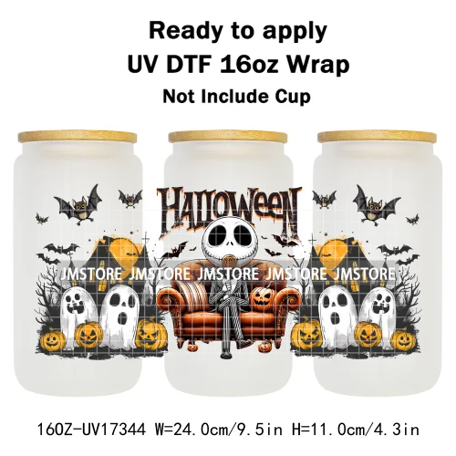 Spooky Halloween Cartoon Character Ghost Bats Pumpkin UV DTF Stickers Ready To Apply Cup Wrap Custom Prints For Libbey Can Glass
