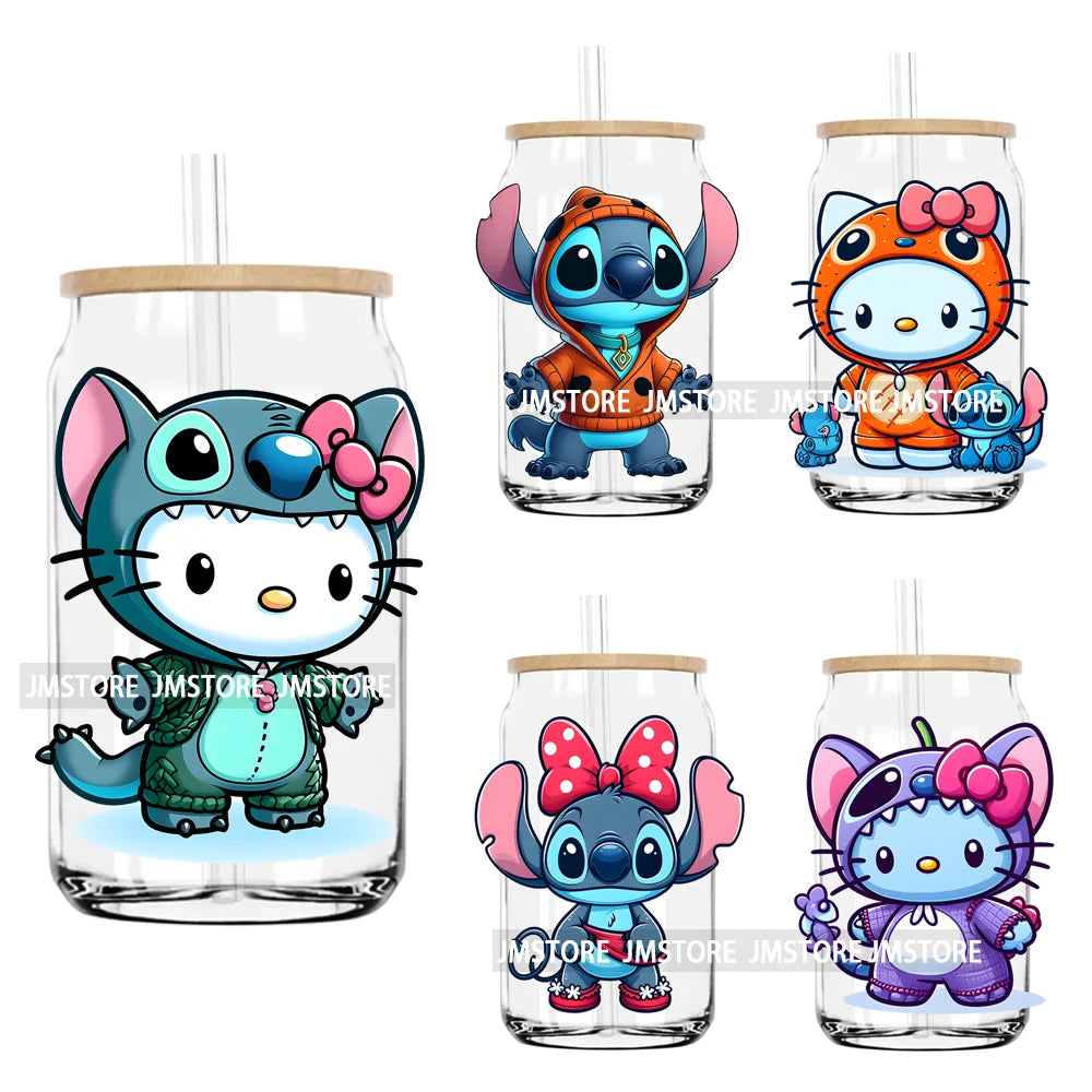 High Quality Costume Cartoon Blue Cat UV DTF Transfers Stickers Decals For Libbey Cold Cups Mugs Tumbler Waterproof DIY Craft