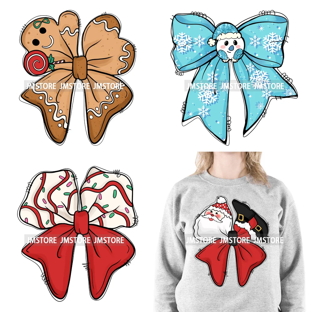 Colorful Coquette Bow Girly Christmas Holiday Spirit Holiday Gifts Iron On DTF Transfers Stickers Ready To Press For Clothing