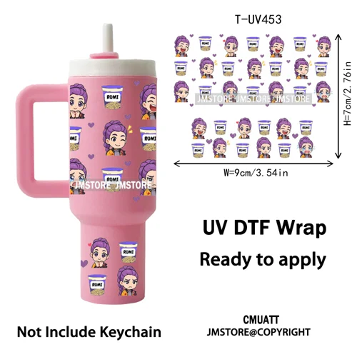 Demon Hunter Inspired Movie Kpop UV DTF Mini Tumbler Keychain Wraps Ready To Apply Transfer Stickers Prints Waterproof Decals