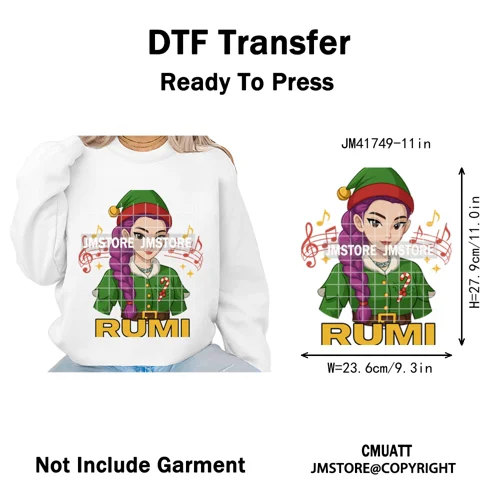 Cute Santa Kpop Inspired Movie Character Merry Christmas Holly Iron on DTF Washable Transfer Stickers Ready to Press for Textile