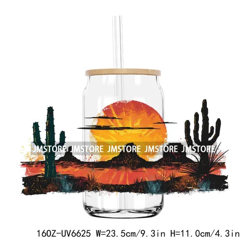 Western Desert Cactus Plants 16OZ UV DTF Cup Wrap Transfers Stickers Custom Labels Durable Waterproof Logo For Libbey Glass Can