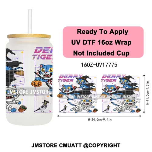 Demon Hunters Kpop Derpy Halloween Mystery Boys UV DTF Stickers Ready To Apply Cup Wrap High Quality For 16OZ Libbey Can Glass