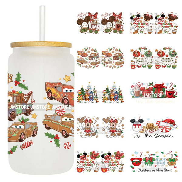 Cartoon Mouse Friends Christmas Gingerbread 16OZ UV DTF Cup Wraps Ready To Apply Durable Transfer Stickers For Libbey Glass Can