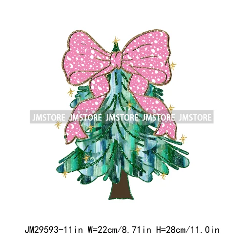 Colorful Faux Sequins Glitter Coquette Bow Christmas Girly Winter Deer Tree Candy Iron On DTF Heat Transfer Stickers For Hoodies