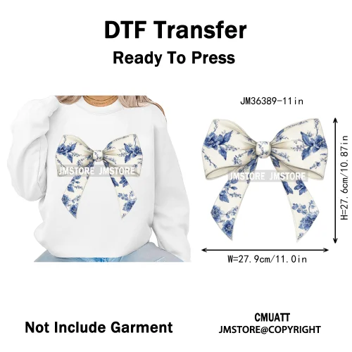 Pink Blue Flower Silk Coquette Chinoiserie Toile De Jouy Design Iron on DTF Heat Transfers Stickers Ready to Press for Clothes