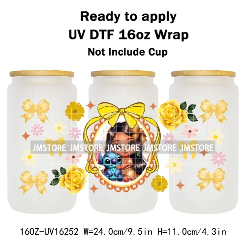Floral Cartoon Princess Coquette Bow 16OZ UV DTF Cup Wrap Ready To Apply Waterproof Transfer Stickers For Libbey Glass Can Mugs